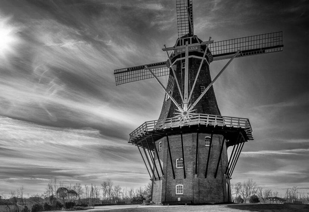 De Zwaan Windmill in Holland MI black and white photo John Dimond's ArtPrize entry